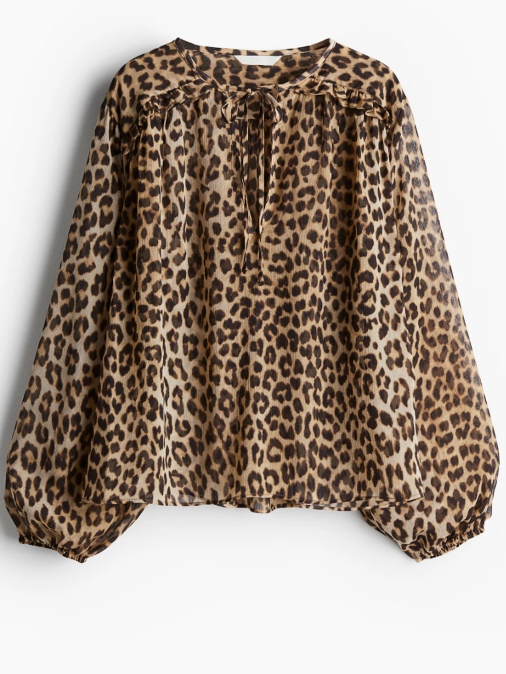 Leopard Print Tie-Neck Frill Blouse NEW